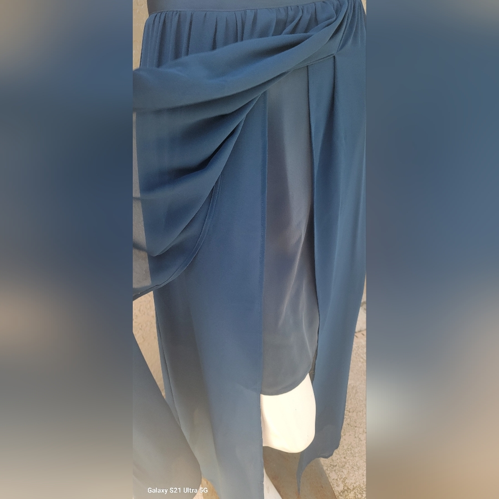 Eva Mendes NY&Co Teal Blue Sheer Panel Fairycore Maxi Skirt Sz 2 - Picture 2 of 13
